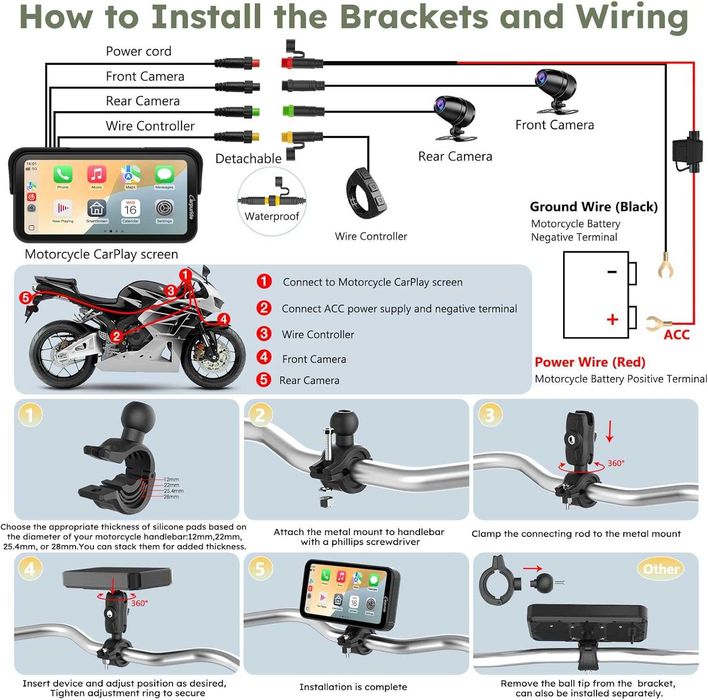 Carpuride W603DT за мотоциклет с CarPlay, Android Car и TPMS