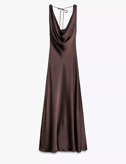 Zara кафява сатенена рокля