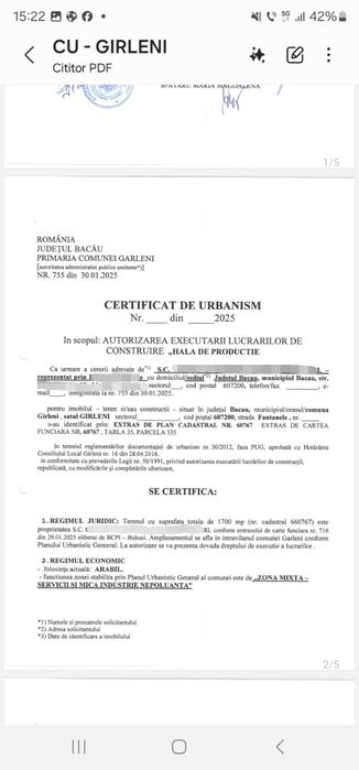 teren intravilan 1700 mp Garleni langa Agricola