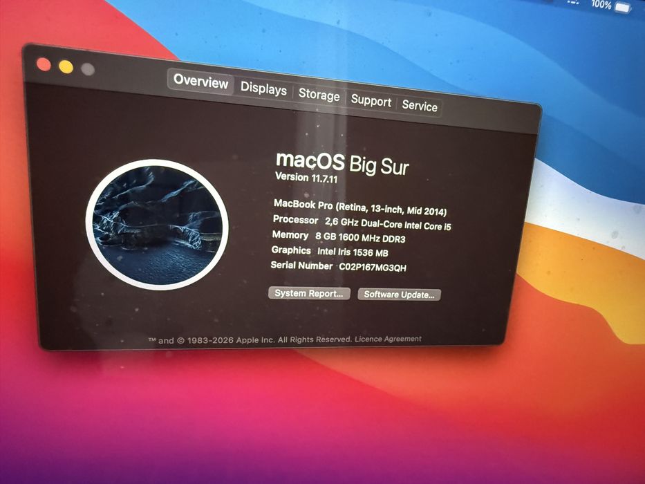 MacBook Pro retina display 13 inch 128 GB SSD i5