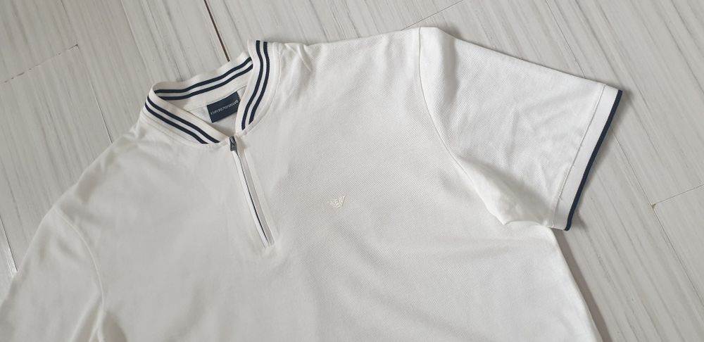 Еmporio Armani Zip Pique Cotton Slim Fit 3XL НОВО ОРИГИНАЛ Мъж Тениска