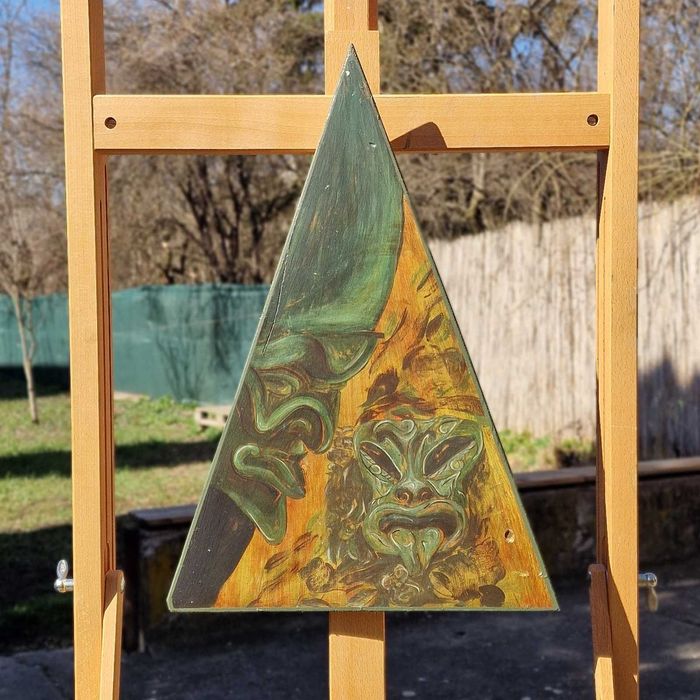 Tablou decorativ modern pe lemn cu motive tribale 12