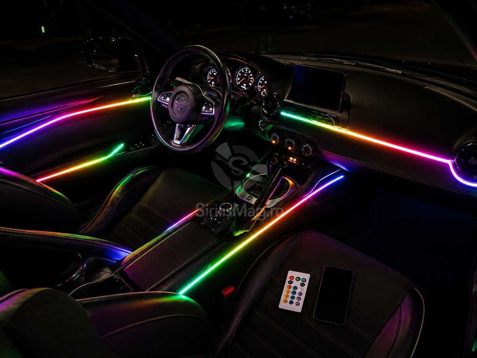Kit 23 în 1 lumini ambientale auto Symphony RGB Wireless, benzi acrilice LED, iluminare bord, uși, mânere și picioare, control prin aplicație