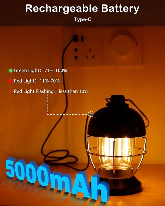 Felinar retro/lampa reincarcabila 5000 mAh pentru drumetii/camping