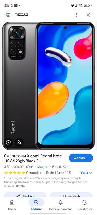 Redmi note 11s Sotiladi Srochnga