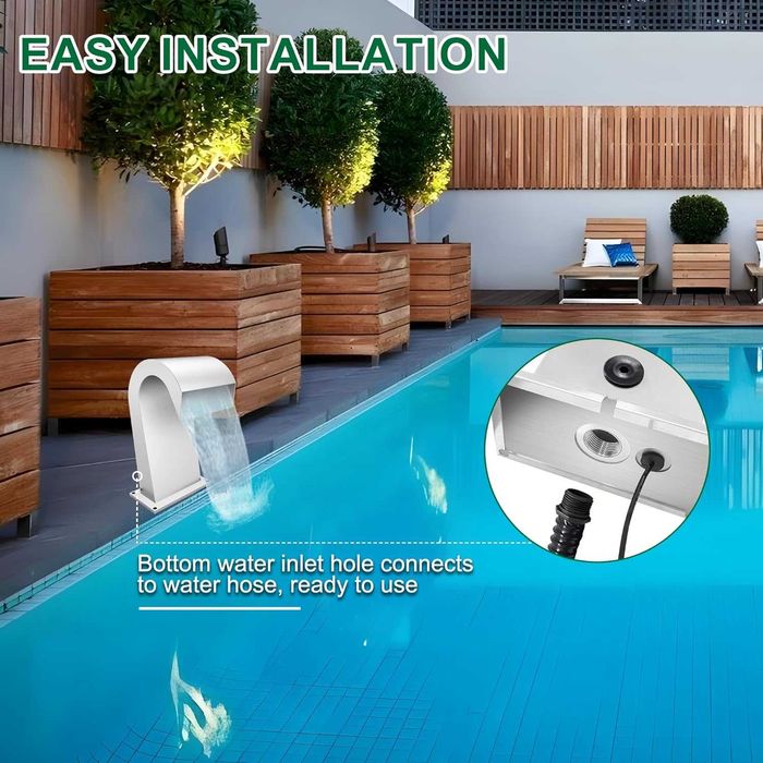 LONGRUNNEW Водопад преливник от неръждаема стомана,извит фонтан,42,5см