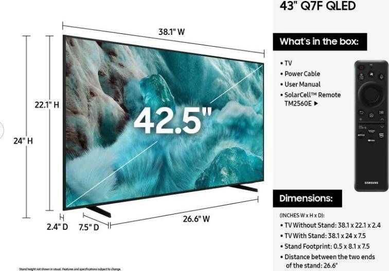 2025 телевизор Samsung QE43Q7FAA 43 4K Ultra HD 3840х2160 QLED Tizen