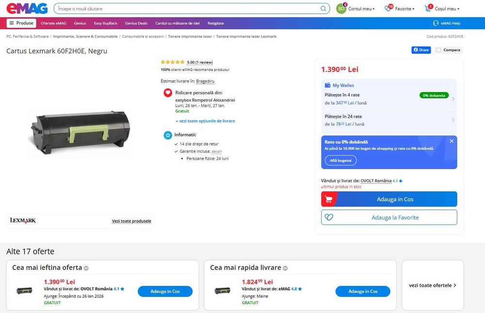 Cartus Original LEXMARK  602HE  60F2H0E 10000 pagini