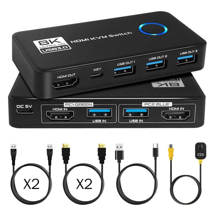 TCNEWCL HDMI KVM Switch 2 Computer 1 Monitor, 8K-60Hz 4K-120Hz 2.1 USB