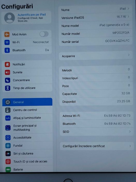 IPad Air 5th gen 32gb ,IOS17.7,fara Icloud