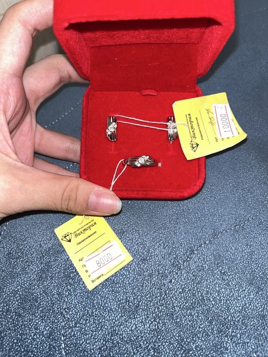 Набор серебро серги, колцо