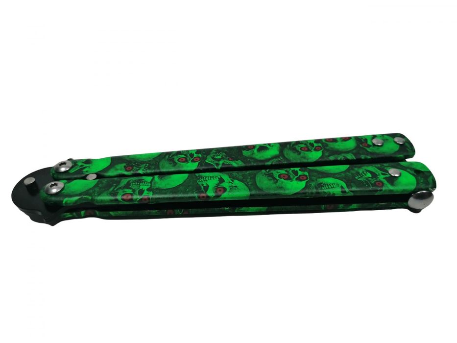 Briceag fluture, Happy Green Skulls, pentru antrenament, 22 cm
