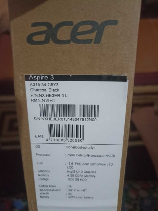 Acer notebook sotiladi. Yangiday ishlatilmagan.