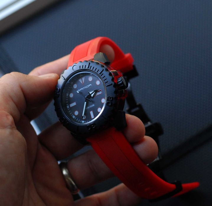 Ceas scuba diver - curea silicon rosu - mecanism japonez