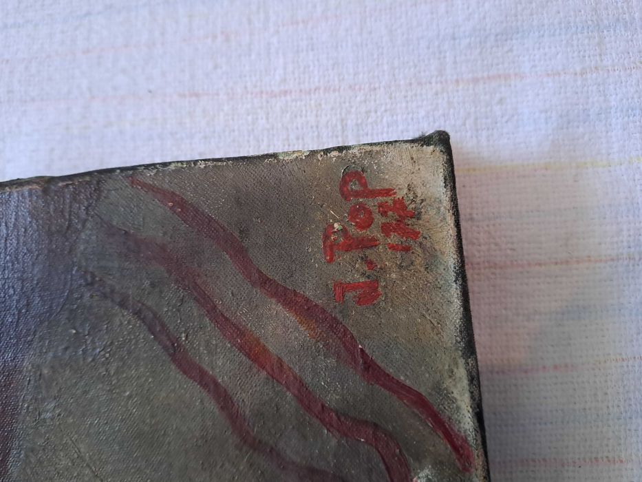 tablou vechi pictura pe panza 65/56 cm semnat I Pop datat 77