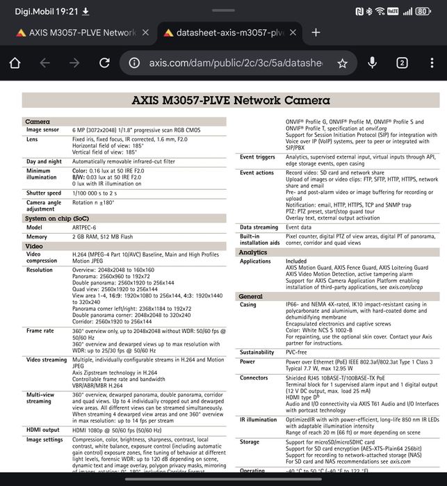 Cameră de supraveghere AXIS M3057-PLVE