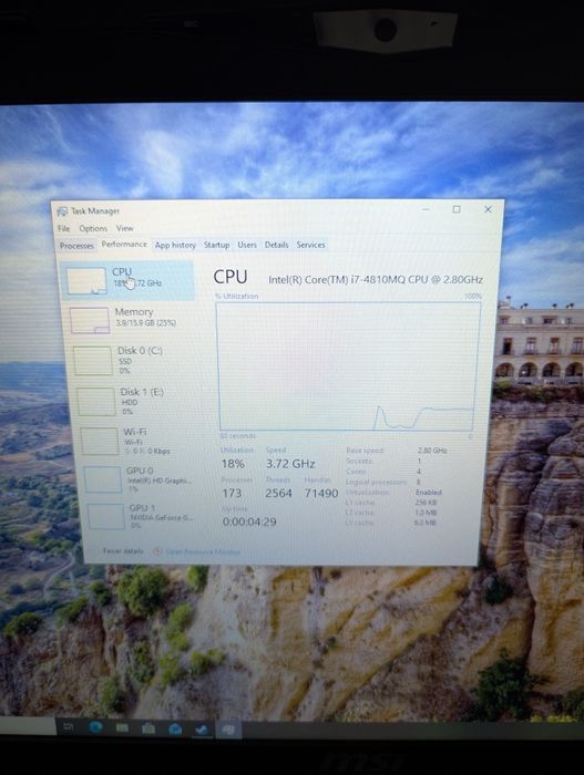 Laptop Gaming MSI  Ms-1763 CPU i7-4810MQ  ram 16 gm ssd video gtx 680M