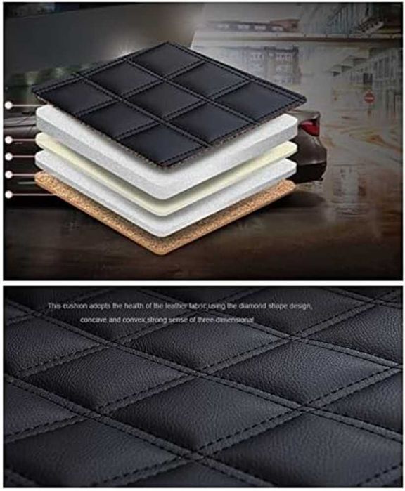 Комплект луксозна Кожена тапицерия за автомобил - Черен/Син шев.