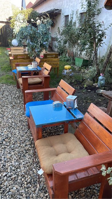 Banca de gradina din lemn cu masa incorporata | Terasa, foisor, curte