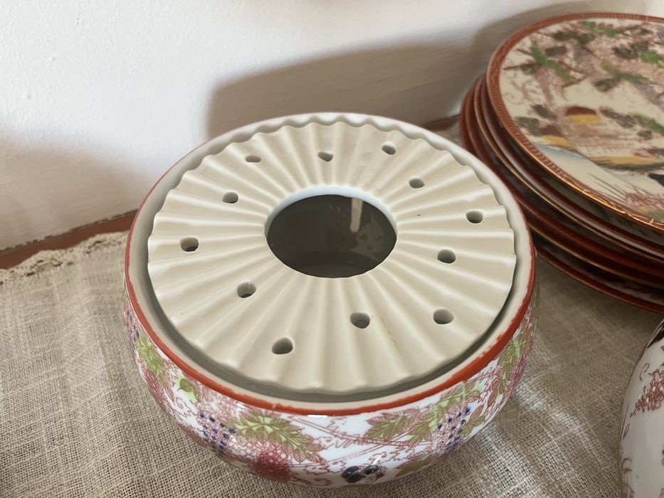 Антикварен Японски Чаен Сервиз "Сацума" (Satsuma) – Порцелан Eggshell, 1930-1950 г.
