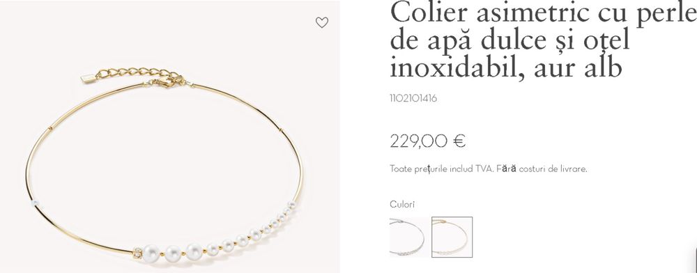 Colier asimetric cu perle de apă dulce și oțel inoxidabil, aur alb