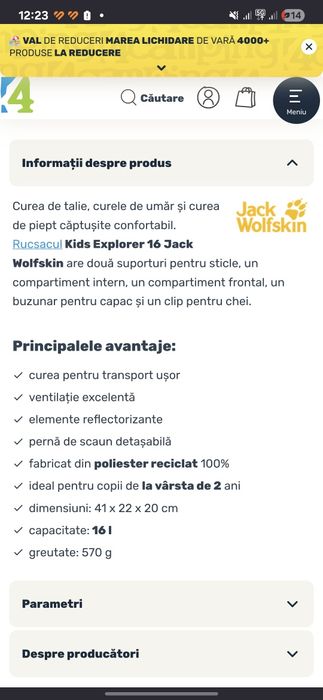 RucsacRucsac drumetie copii Jack Wolfskin Kids Explorer 16