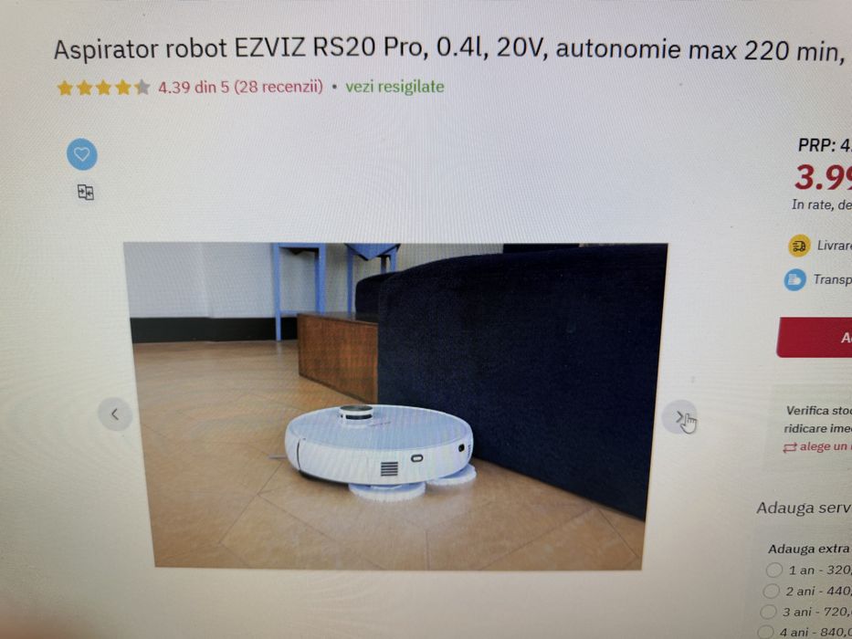 Aspirator Robot in Garantie EZVIZ RS20 Pro stare Noua, autonomie 220 min Wi-Fi, functie mop