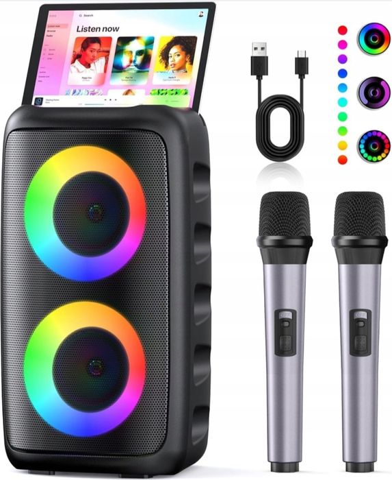 Karaoke Bluetooth колона с 2 безжични микрофона и LED светлини