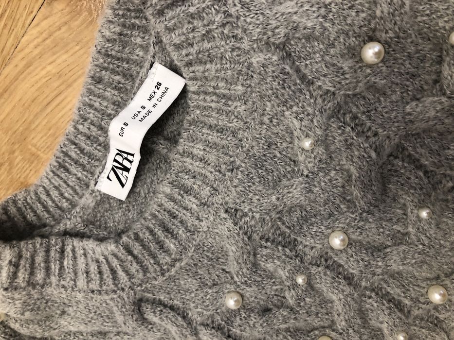 Zara knit pulover cu perle maneci scurte S