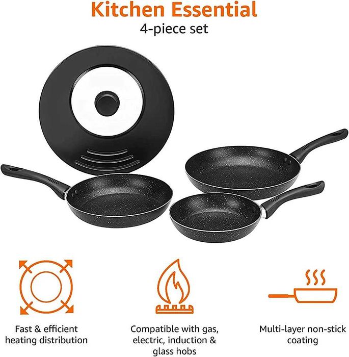 Индукционни тигани с незалепващо покритие, комплект от 4 части