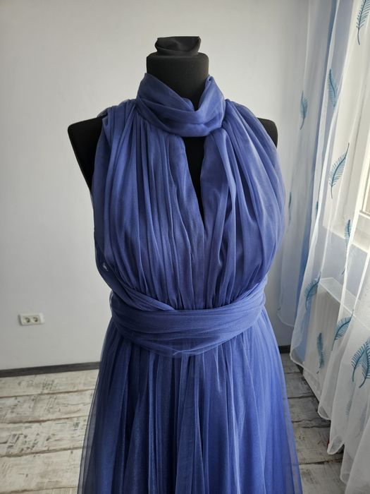 Rochie albastra din tull voal
