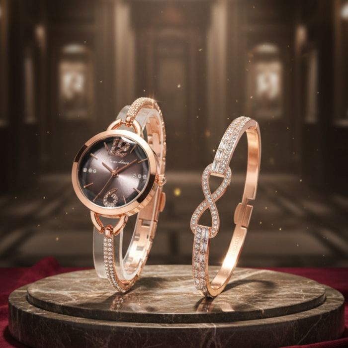 Комплект за нея: часовник и гривна с кристали – изискан стил всеки ден