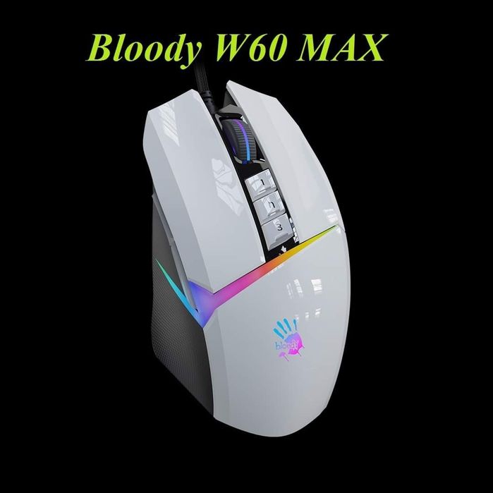 Bloody W60 Max (в белом цвете) DPI 10K, 50млннаж, мышка/мышь/mishka