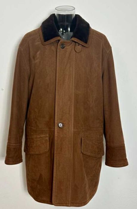 Palton Burberrys maro scurt shearling jachetă din piele groasă de iarnă cojoc de blana (Bust 62cm)