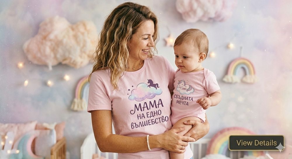Комплект тениски за майка и дете - различни десени