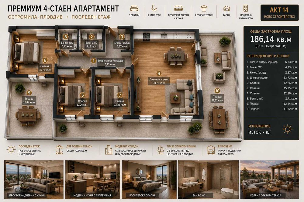 4-стаен апартамент в Остромила, последен етаж, с гараж и паркомясто