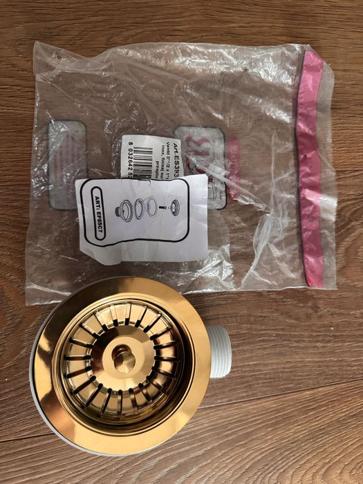 Ventil chiuveta bucatarie, auriu, 3 1/2 x 1 1/2, cu gratar