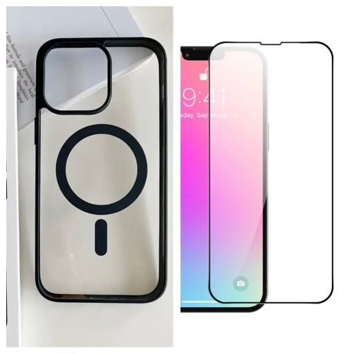 Husa Plastic Magsafe si Folie Sticla Iphone 14/15/16E/16/17/PLUS/PRO/MAX/AIR/17E