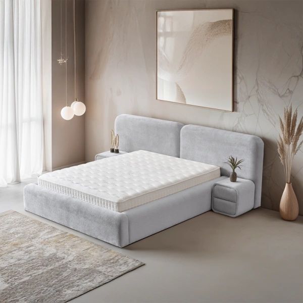 Тапицирана спалня с матрак MYKONOS 160 х 200 - сребърен AN