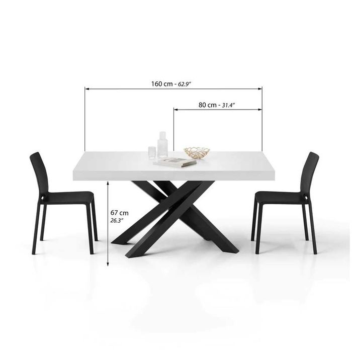 Masă extensibilă Mobili Fiver Emma (160 - 240 cm), Lemn Frasin Alb / Picioare Negre