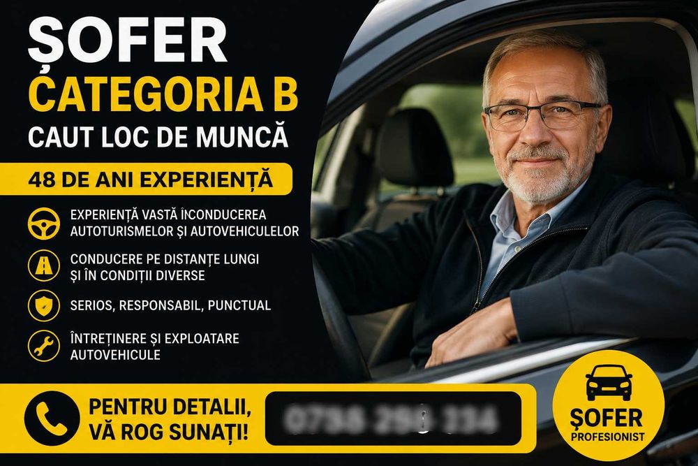 Sofer categoria B caut loc de munca – 48 ani experienta