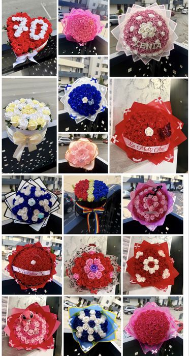 Buchet din trandafiri de sapun sau satin / Aranjamente florale/ dulci