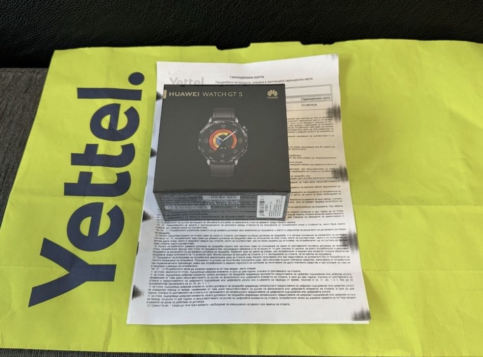 ЗАПЕЧАТАН 46mm Huawei watch GT 5 | GT5 Yettel Гаранция 2028 Black