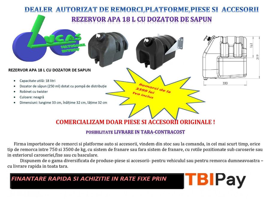 Rezervor Apa 18 L Cu Dozator De Sapun