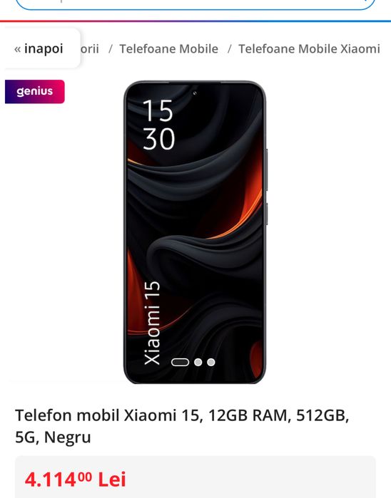 Telefon mobil Xiaomi 15, 12GB RAM, 512GB, 5G, Negru, SIGILAT