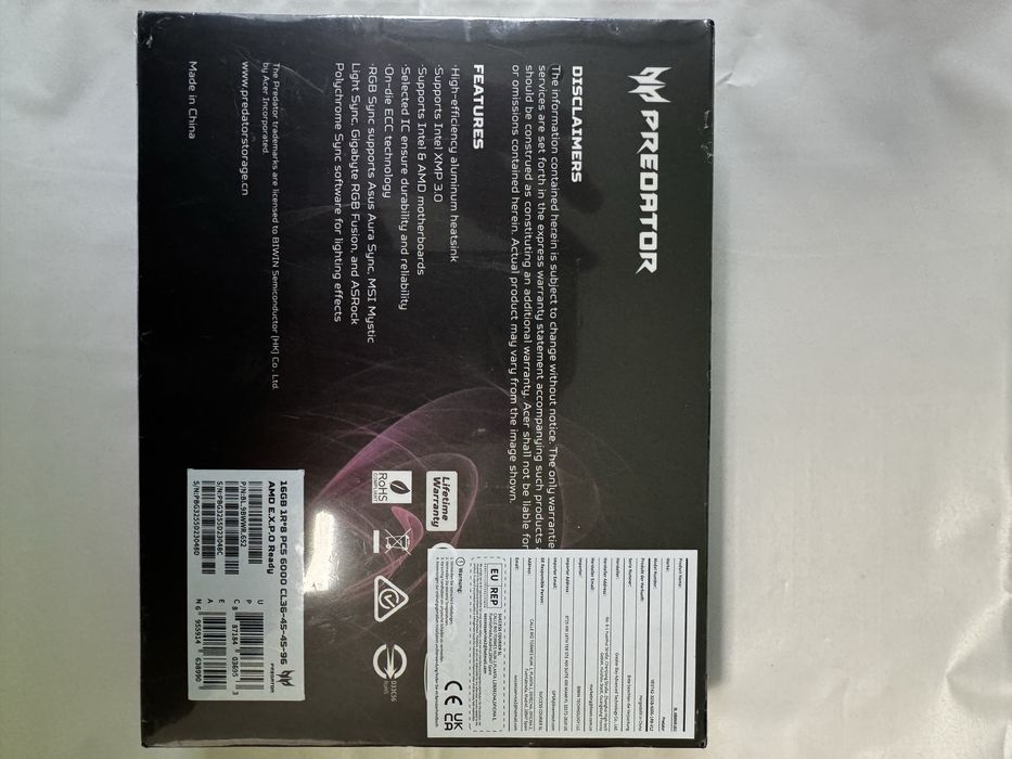 Memorii ram ddr5 kit 32gb 2x 16 gb 6000 mhz Predator RGB Black