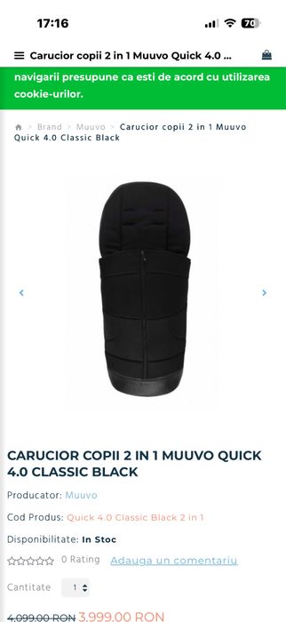 Set caruț sport cu landou Muuvo negru+accesorii