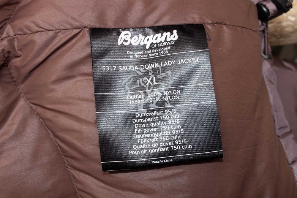Bergans of Norway Sauda дамско пухено яке кафяво качулка пълнеж пух XL