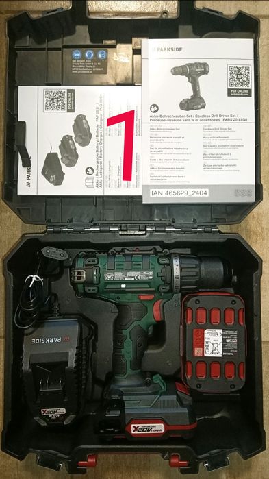 Parkside set filetanta bormasina 45Nm cu bateri 20V 2A incarcator 2,4A