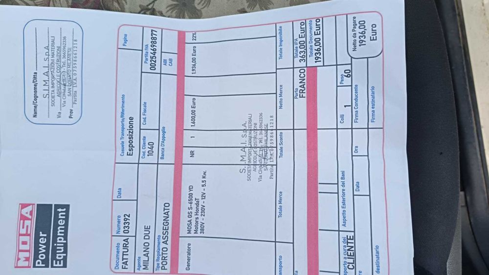De vanzare generator pe Benzina inport Italia MOSA